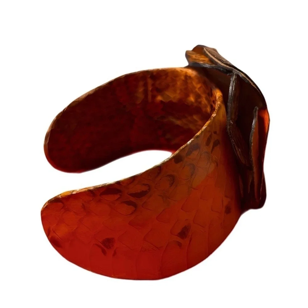 Python Snakeskin Floral Statement‎ Cuff Bracelet Amber Wide Exotic Statement